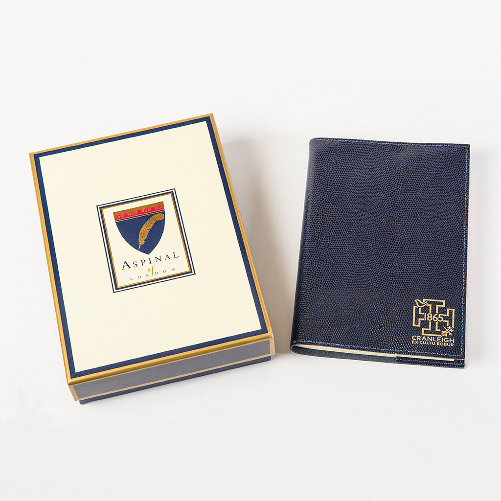'1865' Aspinal of London A5 Navy Refillable Lizard Print Leather Journal